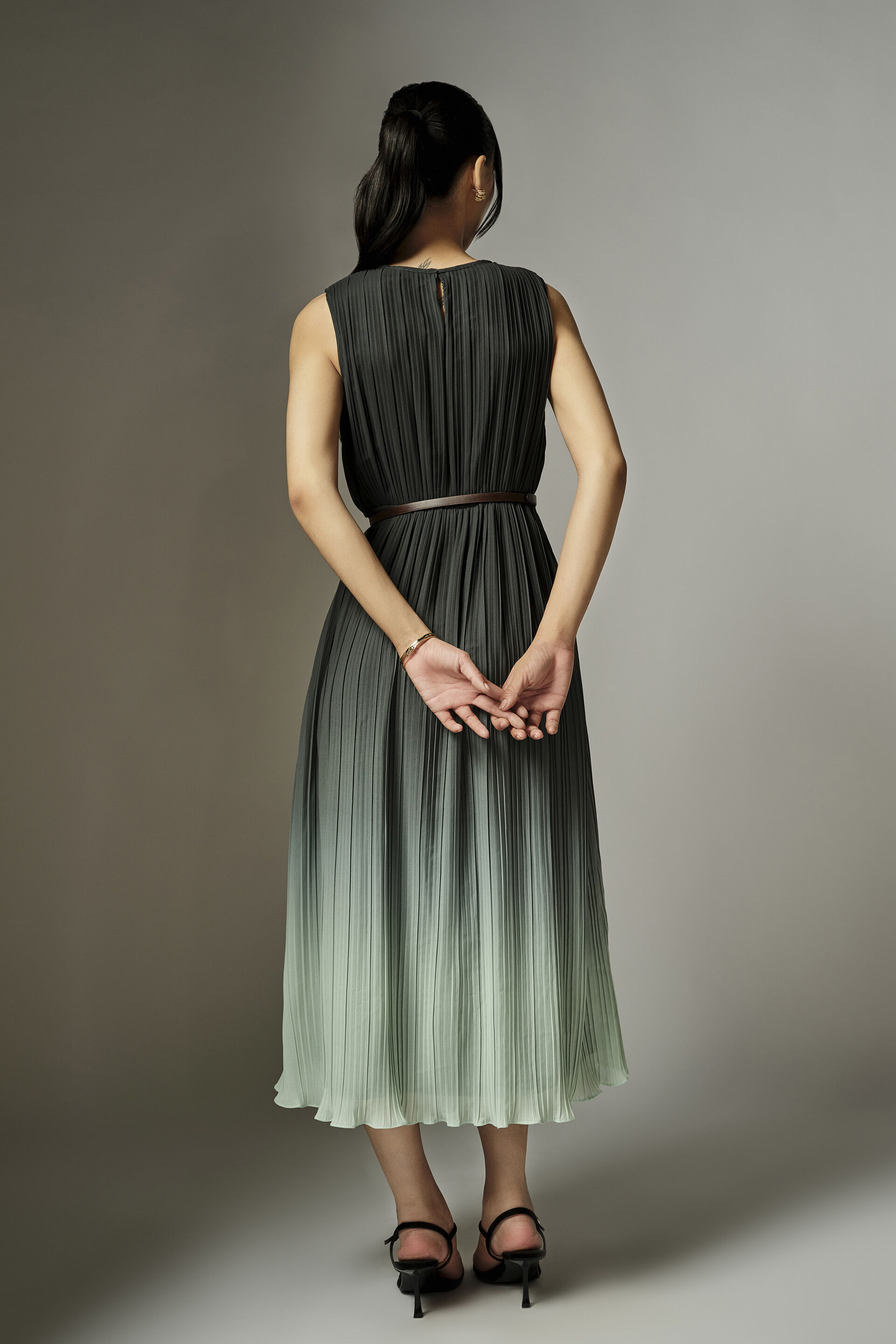 Clara Pleated Midi Dress, Green, image 6